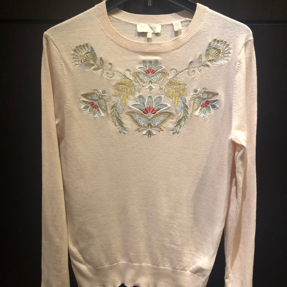 Ted Baker Pale Pink Embroidered Sweater US Sz Sm/6